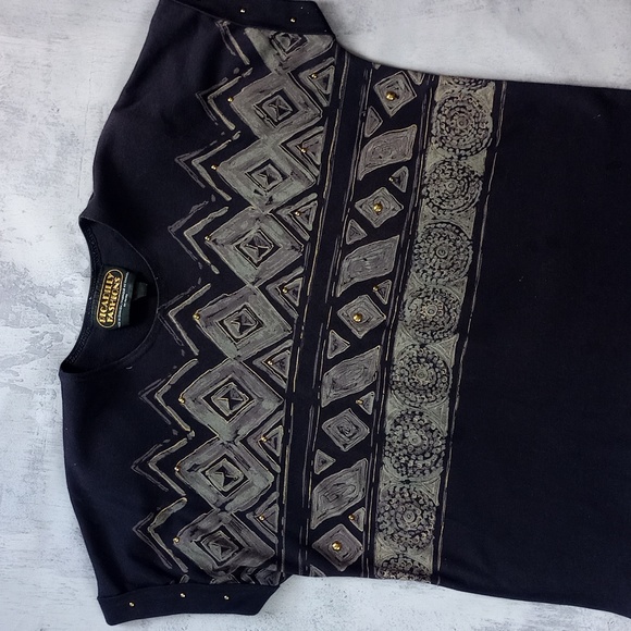 VINTAGE 90s Picadilly Fashions Triangular  Pattern T-Shirt - Picture 1 of 7